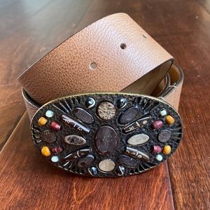 COPY - CHICO'S Boho Festival Brown Leather Belt Brass Buckle Sz Medium.